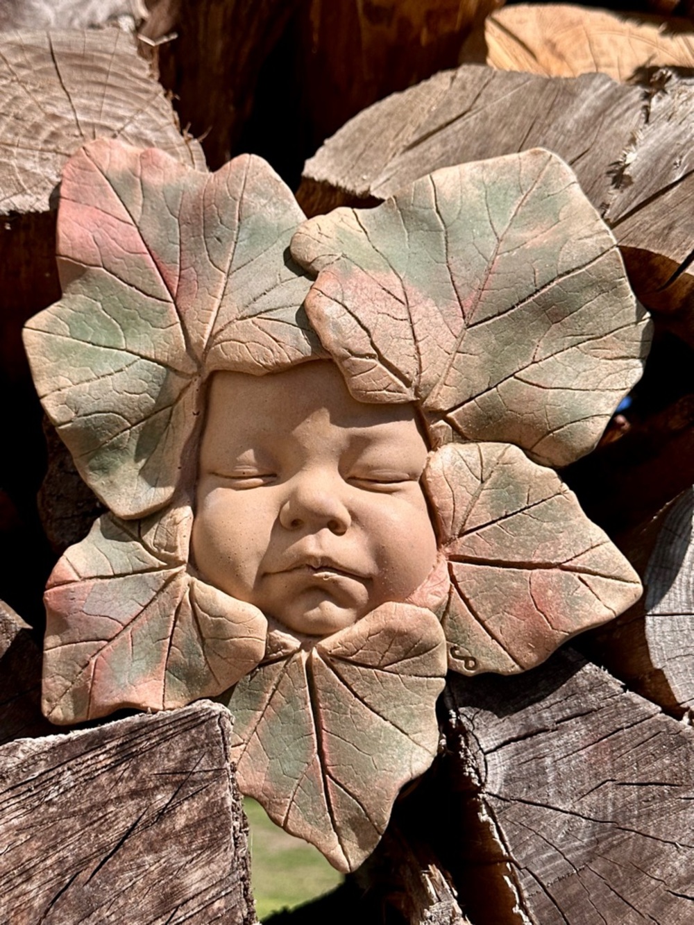 Unique Handmade Garden Cabbage Baby Cherub Face Stone Sculpture Garden Art